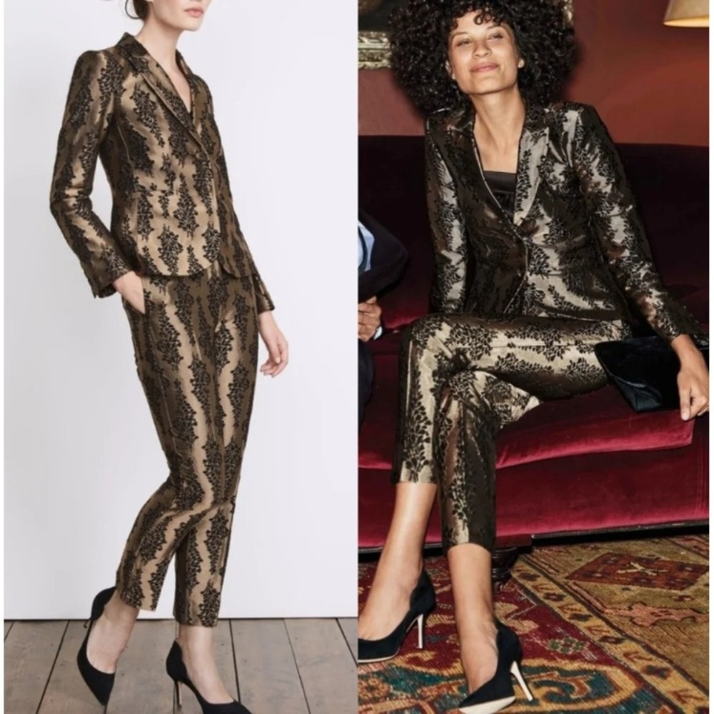 Boden Jacquard Party Blazer Women Size 6 Gold Black Botanical Leaf Jacket Fancy - Picture 12 of 12